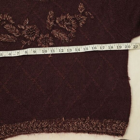 80s vintage Effeci Creazioni burgandy and gold mohair cardigan sweater M - Picture 3 of 7